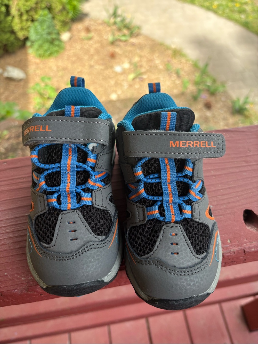 Merrell Kids Gray Sneakers with Blue and Orange Accents